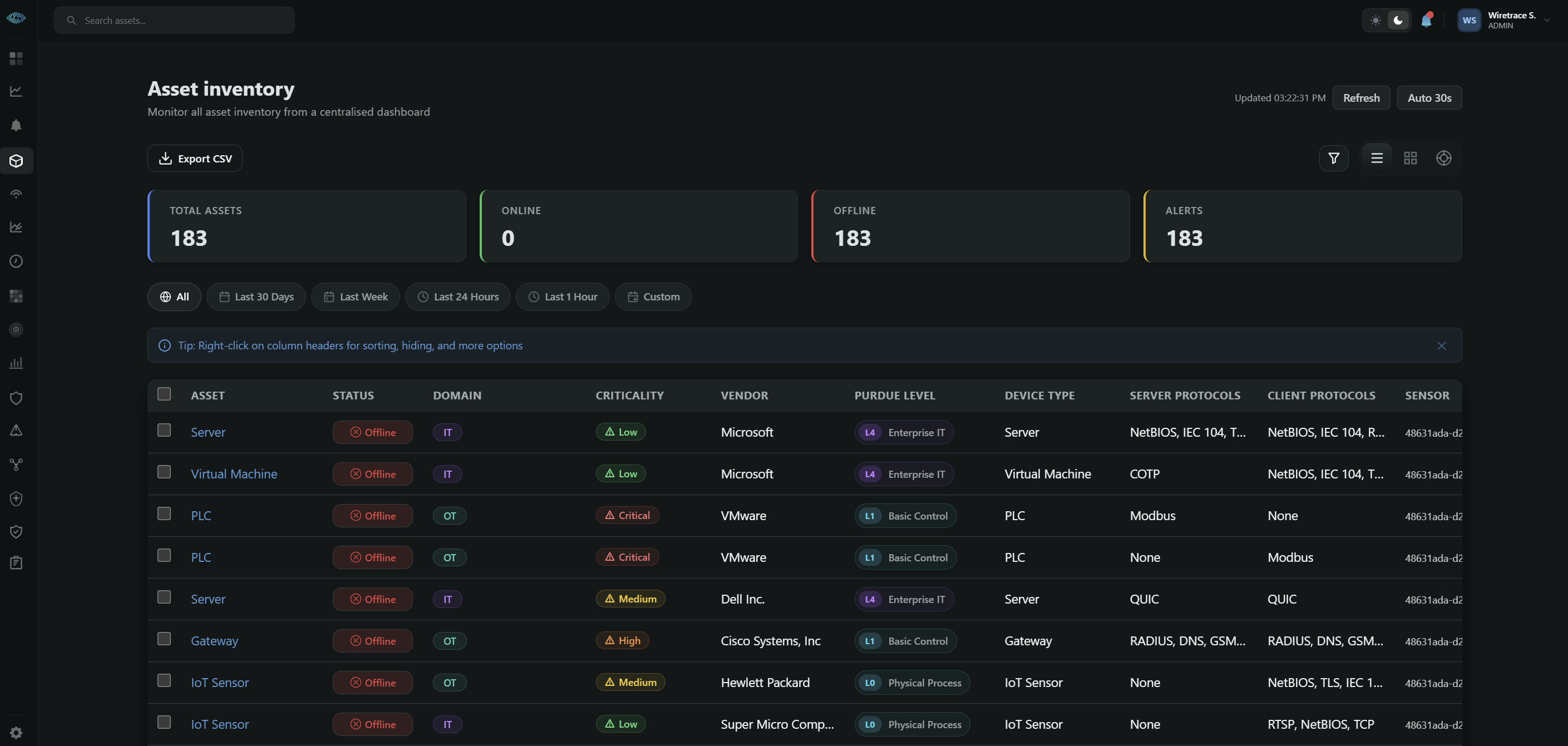 WireTrace Asset Inventory — product screenshot